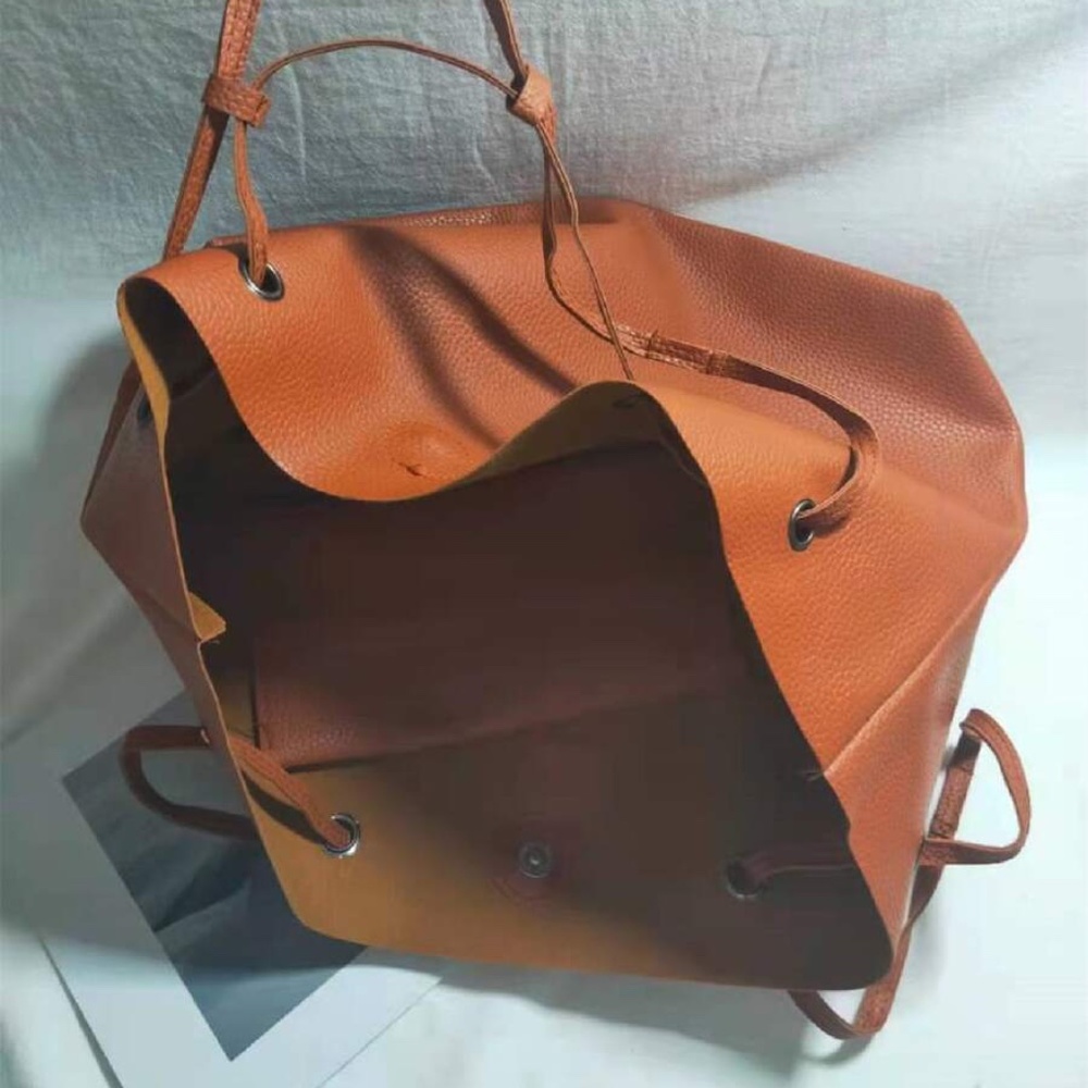 Camel Vegan Leather Tote Bag Wallet Set - Picture 3 of 7